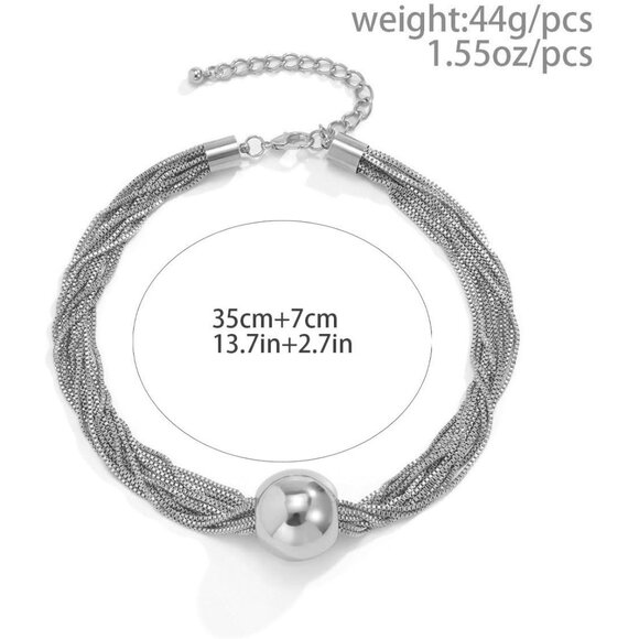 Women's 14k Gold Chunky Bead Choker Adjustable Necklace Bohemia Chains Choker - Picture 3 of 8